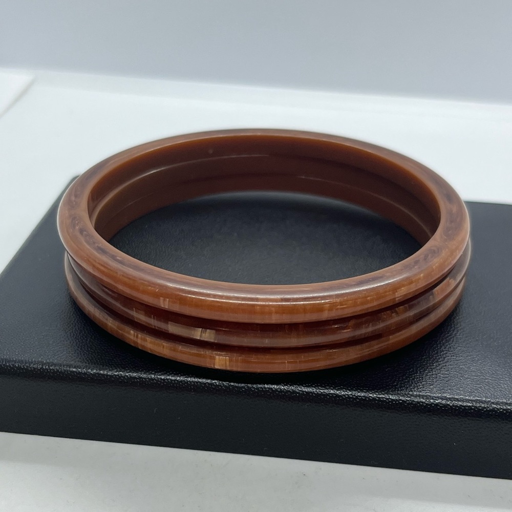 Vintage Set Of 3 Brown Plastic Bangle Bracelets View 3